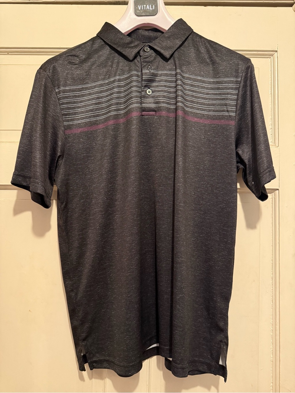Grand Slam Charcoal Heather Polo with Subtle Stripe Accent